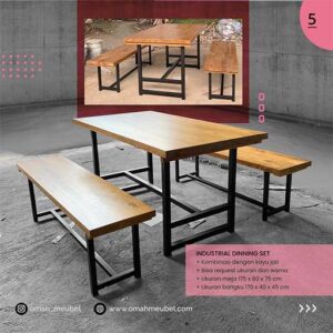 Industrial Dining Set kombinasi Kayu jati